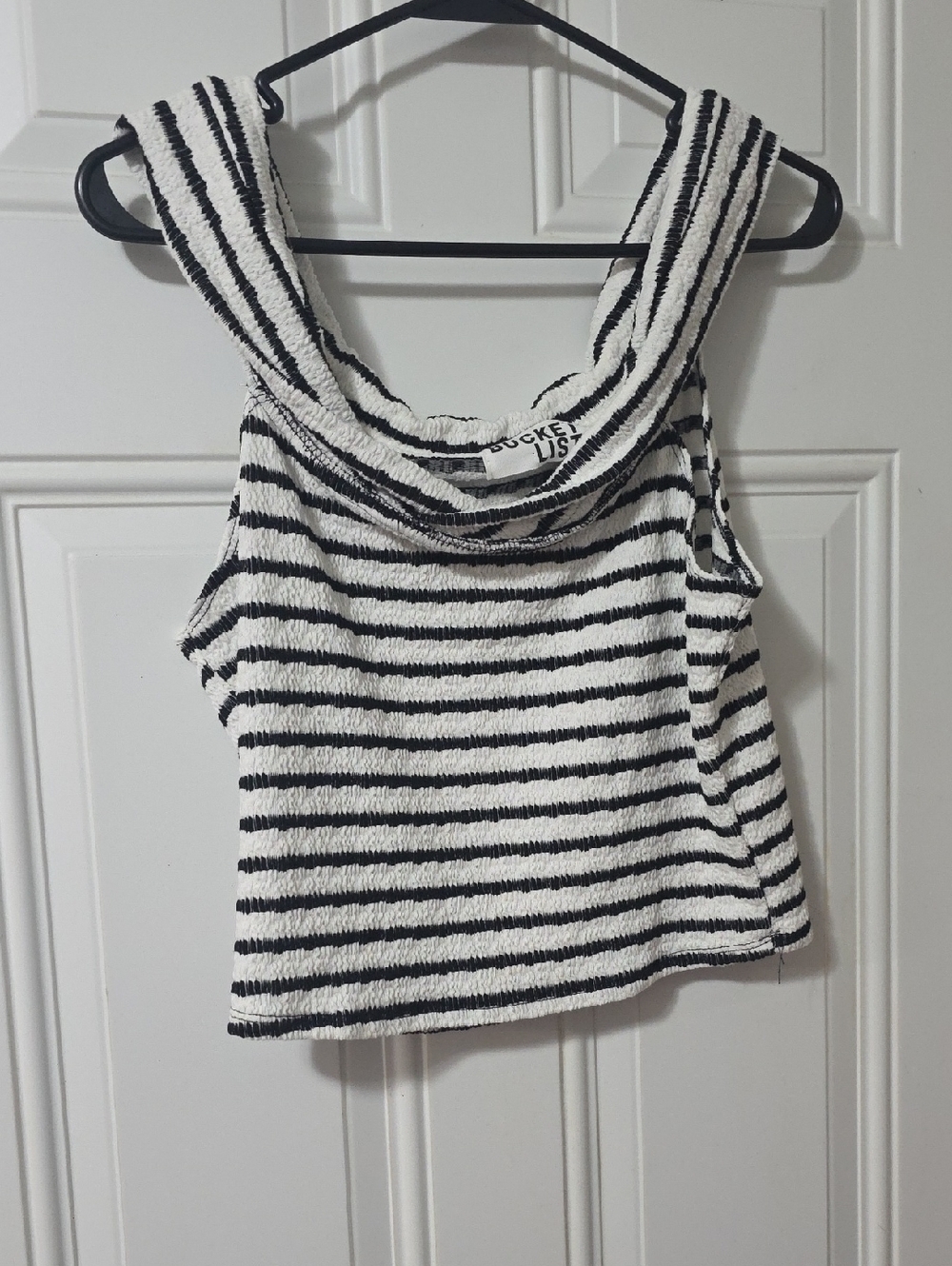 BUCKETLIST Black & White Striped Sleeveless Cowl Tank